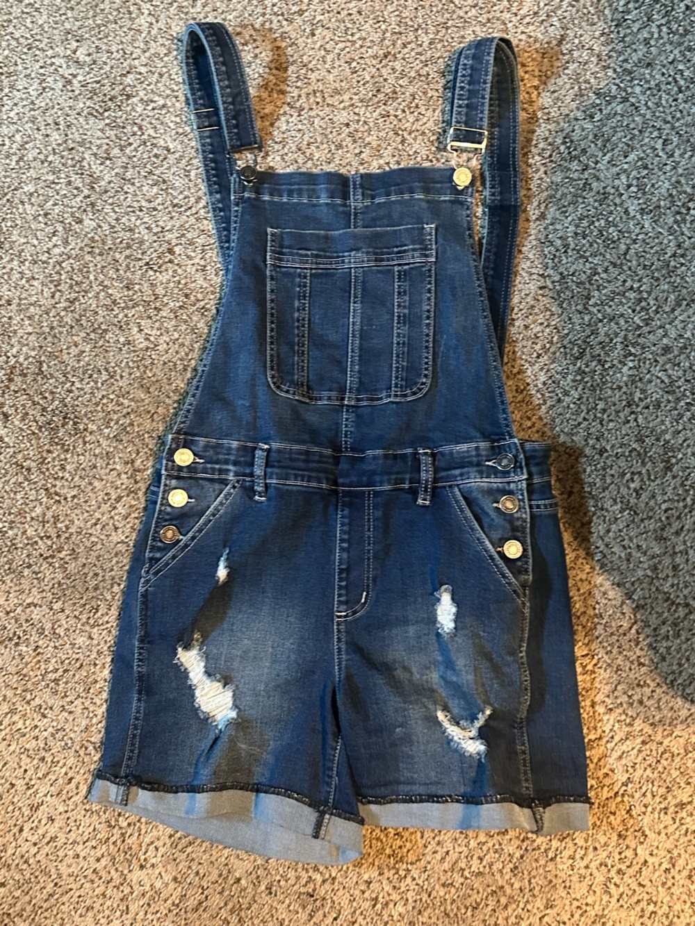 KanCan Blue Distressed Denim Short Overalls